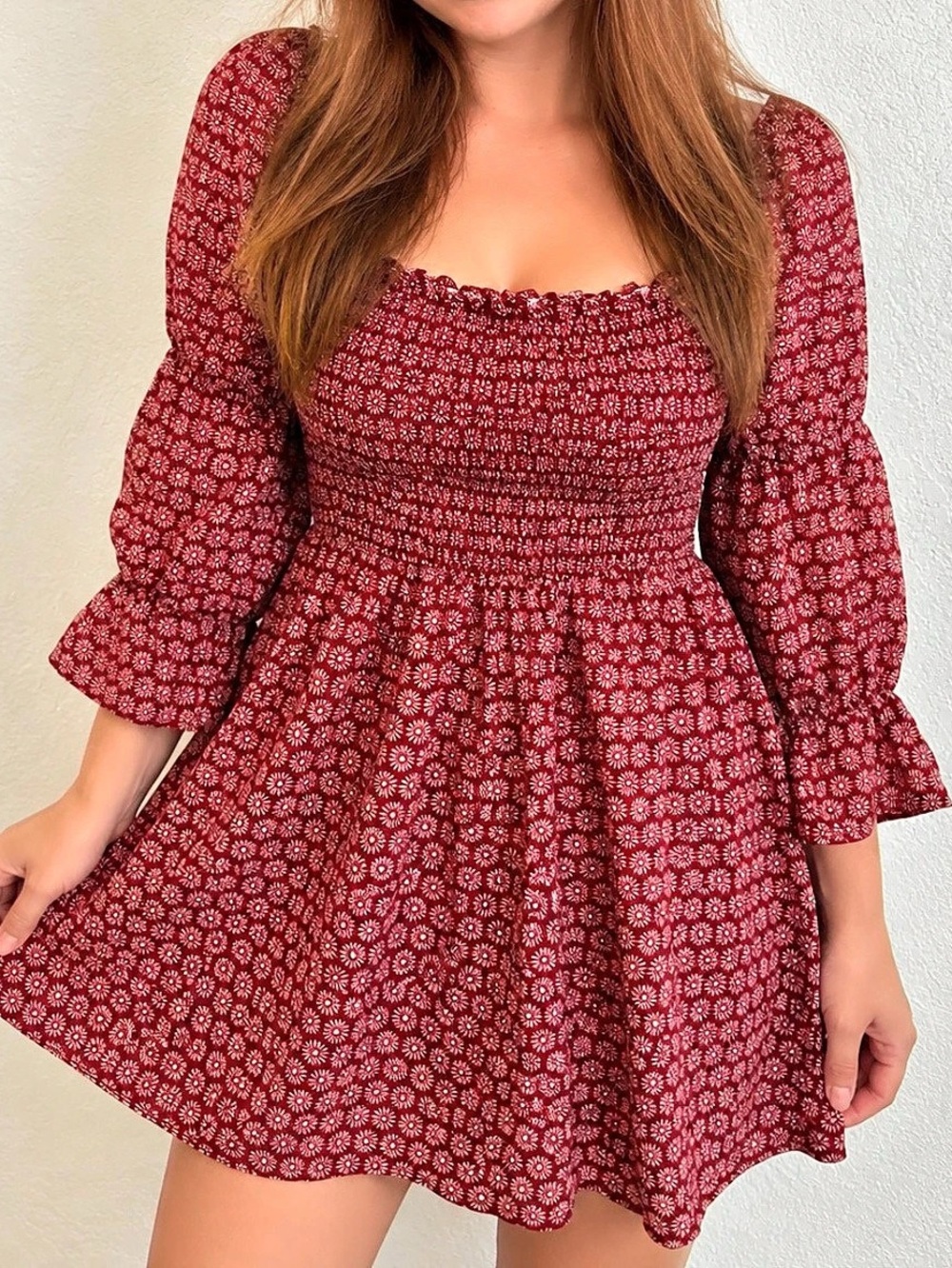 AUW Floral Mini Dress in Red & White Size Medium NWT
